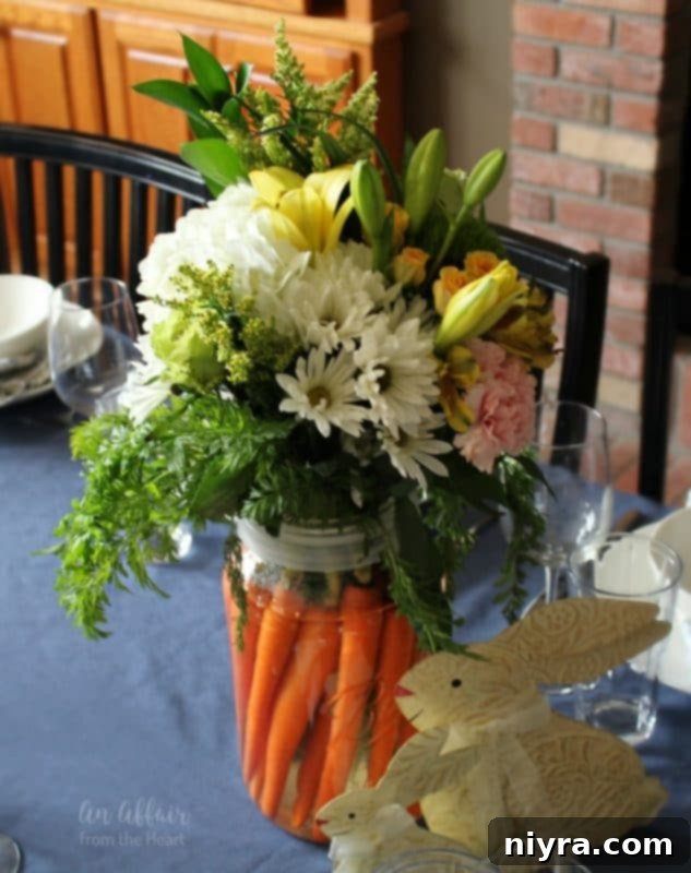 Easter Centerpiece with carrots and flowers
