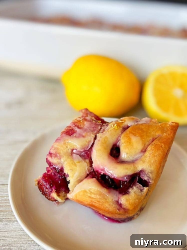 Baked Lemon Blueberry Sweet Rolls in a baking dish