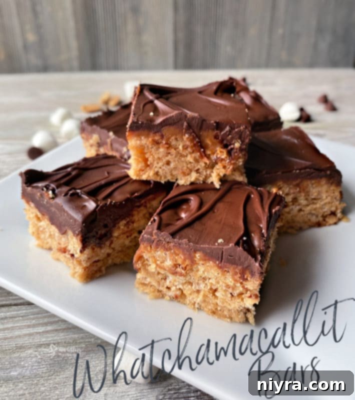 Final hero shot of Homemade Whatchamacallit Bars, enticing and perfectly arranged