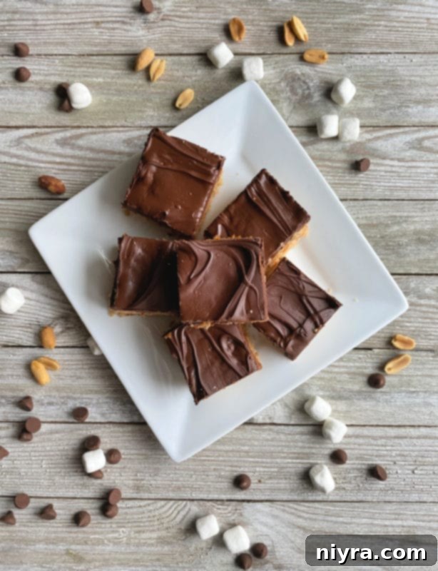 Close-up of Homemade Whatchamacallit Bars showing the distinct layers