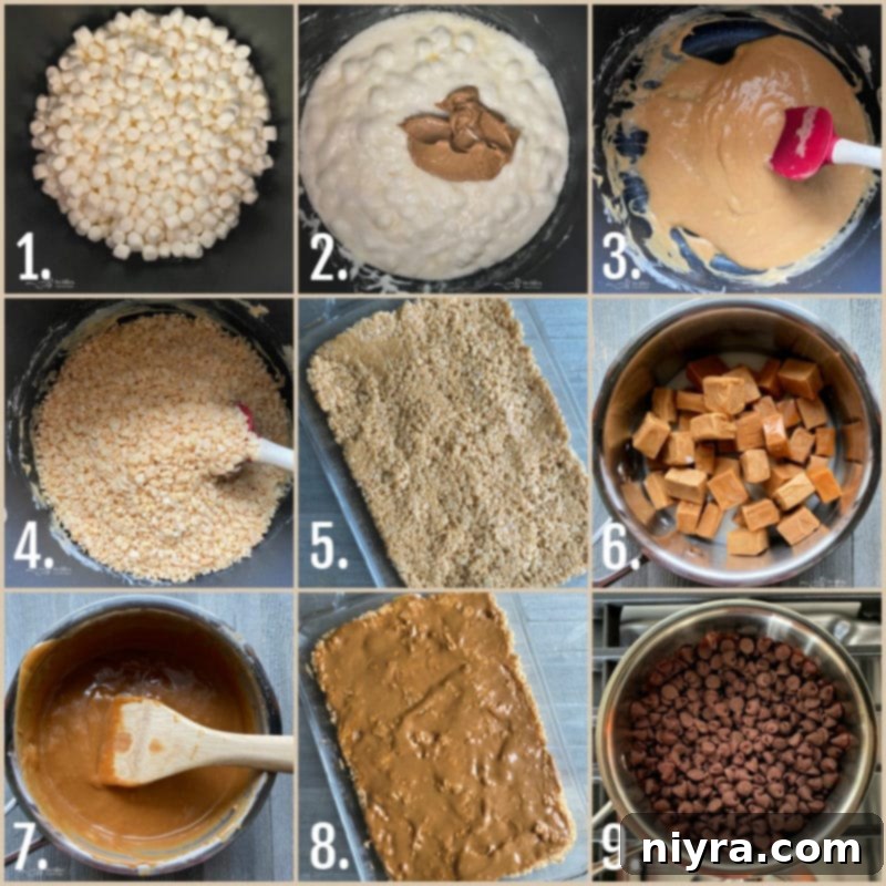 Ingredients for Whatchamacallit Bars laid out on a kitchen counter, ready for preparation