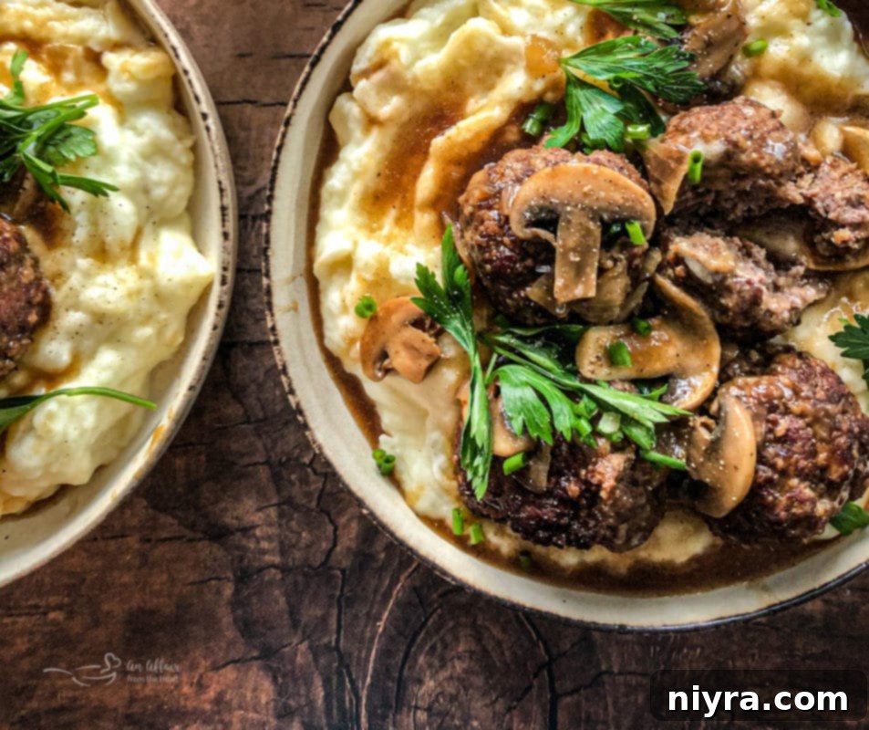 Salisbury Meatballs 2 Salisbury Steak Meatballs with mushrooms and gravy