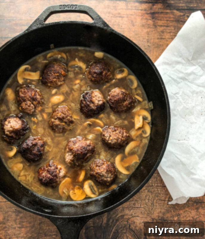 Salisbury Meatballs 13 Salisbury Steak Meatball gravy simmering