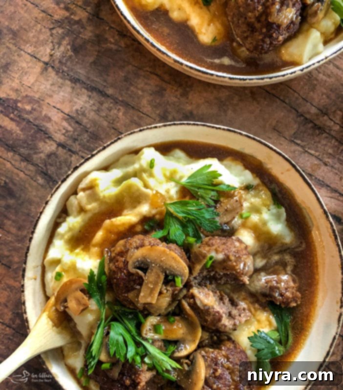 Salisbury Meatballs 14 Finished Salisbury Steak Meatballs plated