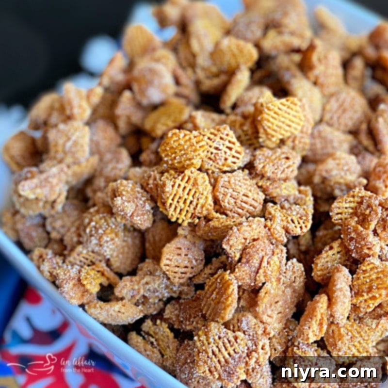 Caramel Churro Chex Mix in a bowl