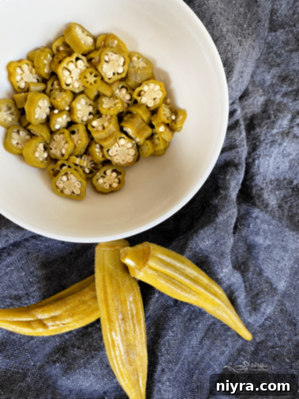 Zesty Okra Relish 4 A bowl of Pickled Okra Relish