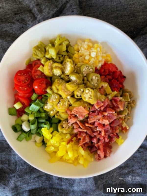 Zesty Okra Relish 6 A bowl of Pickled Okra Relish on a striped napkin