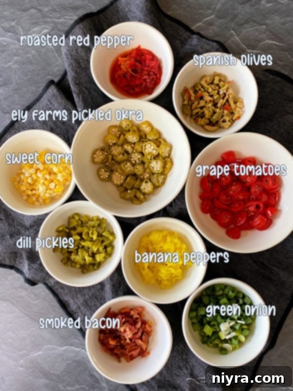 Zesty Okra Relish 7 Close up of Pickled Okra Relish ingredients in a bowl