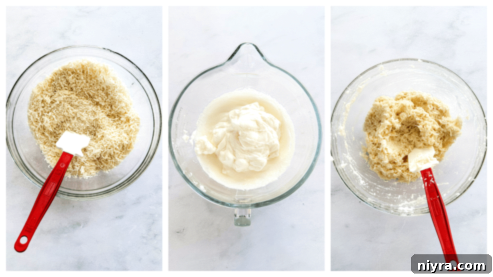 Mixing dry ingredients: flaked coconut, sugar, flour, and salt in a bowl