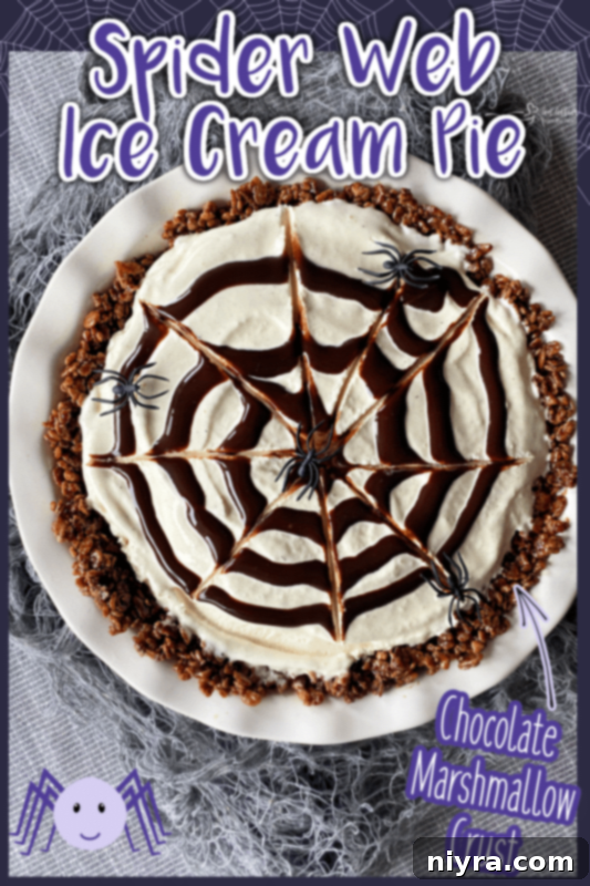 Close-up of a slice of Spider Web Ice Cream Pie
