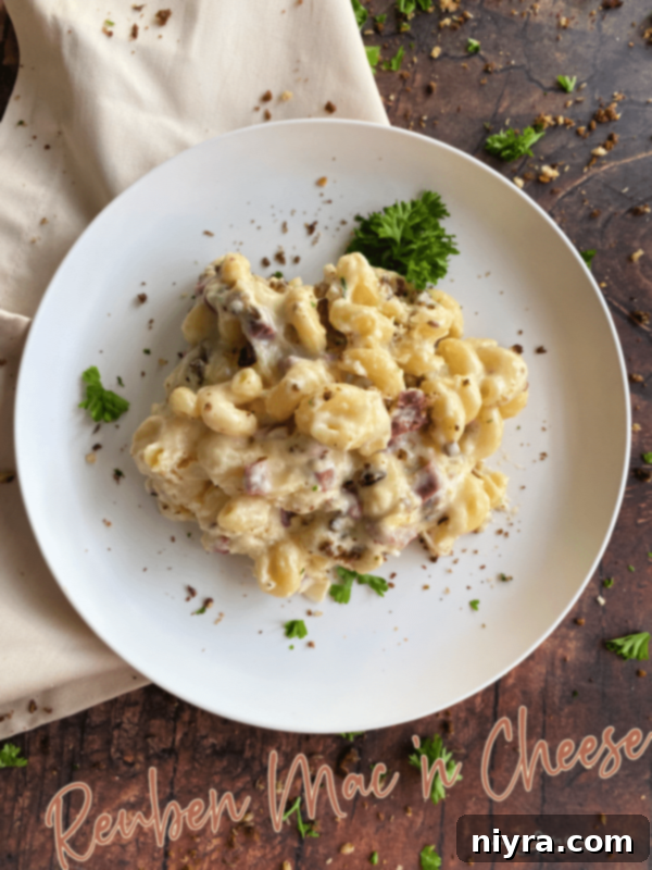 Plated Reuben Mac 'n Cheese