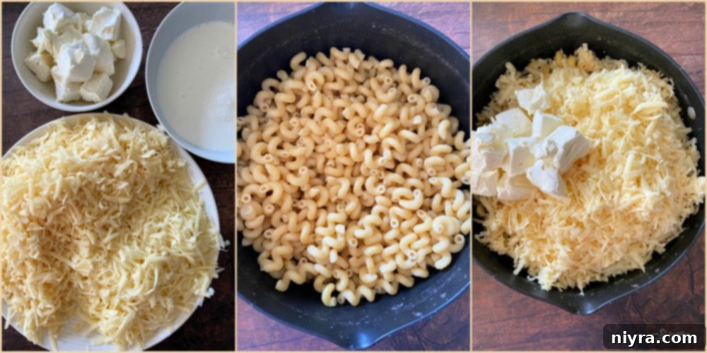 Prepping Reuben Mac 'n Cheese: cooked pasta with cheese sauce