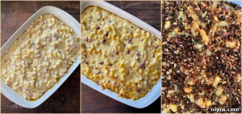 Prepping Reuben Mac 'n Cheese: baking dish ready for oven