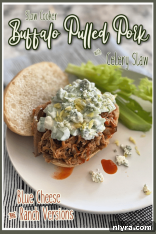 Pinterest graphic for Buffalo Pulled Pork