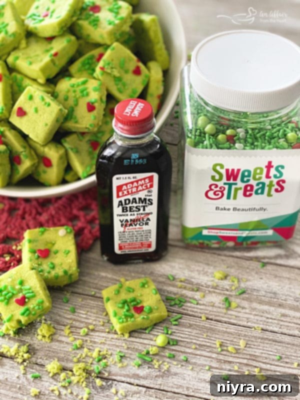 Grinch Shortbread Bites arranged on a platter