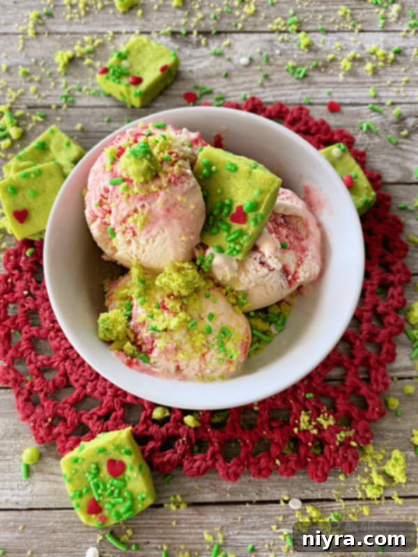 Close-up of a single Grinch Shortbread Bite