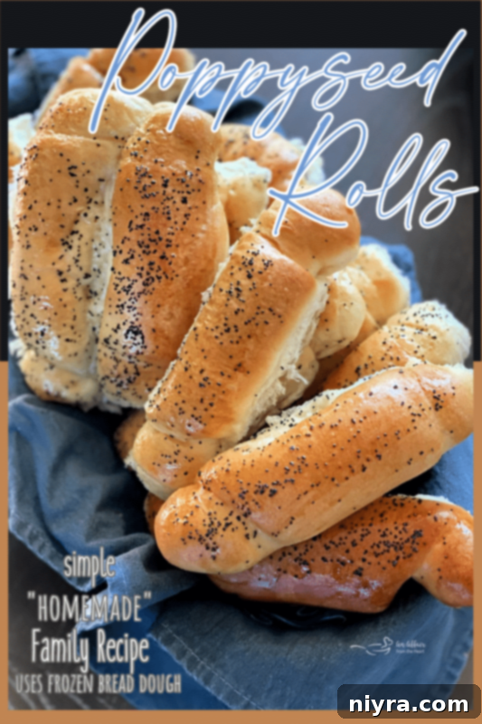 Baked Poppyseed Dinner Rolls arranged for a holiday meal