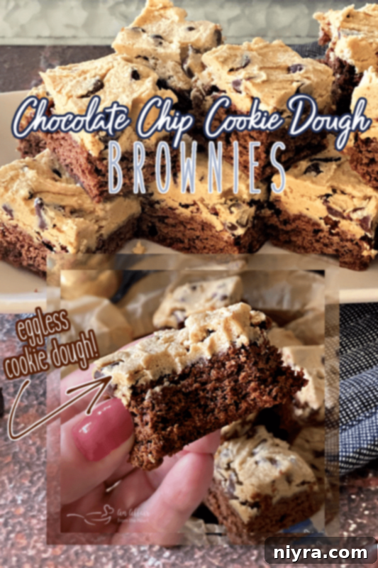 Cookie Dough Brownie Dream 16 Chocolate Chip Cookie Dough Brownies in a beautiful serving shot, garnished with sea salt