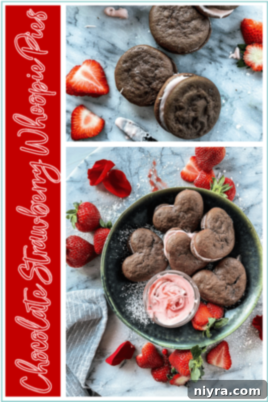 A collage image promoting 'Pin Them!!' for Chocolate Strawberry Whoopie Pies