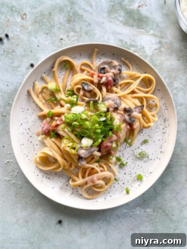 Southwest Chicken Linguine in a white bowl, ready to eat