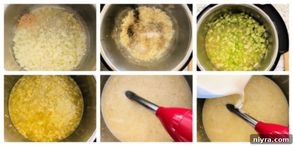 Instant Pot Cream of Celery Soup step-by-step instructions graphic