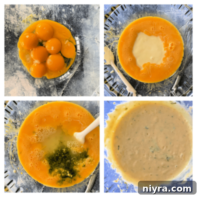 Egg yolks, sweetened condensed milk, Key Lime juice, and zest being whisked together to make the custard filling.