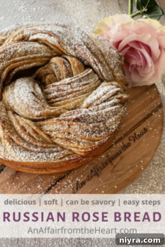 Bloomed Russian Delight 16 Pinterest image of Russian rose bread, perfect for saving and sharing recipe ideas.