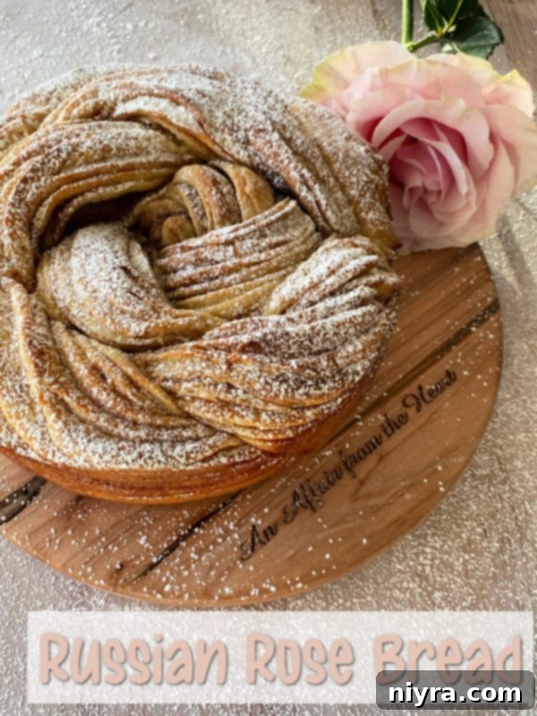Bloomed Russian Delight 23 A freshly baked Russian rose bread on a cooling rack, steam gently rising, hinting at its warmth and aroma.