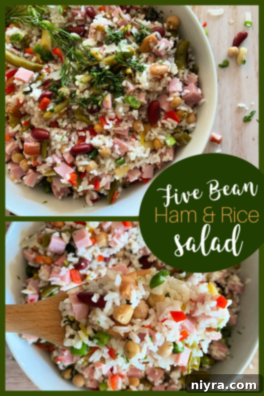 Pinterest graphic for Five Bean Ham and Rice Salad