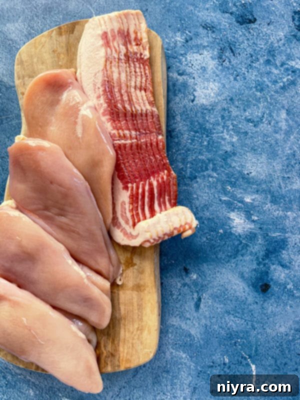 Four chicken breasts and bacon