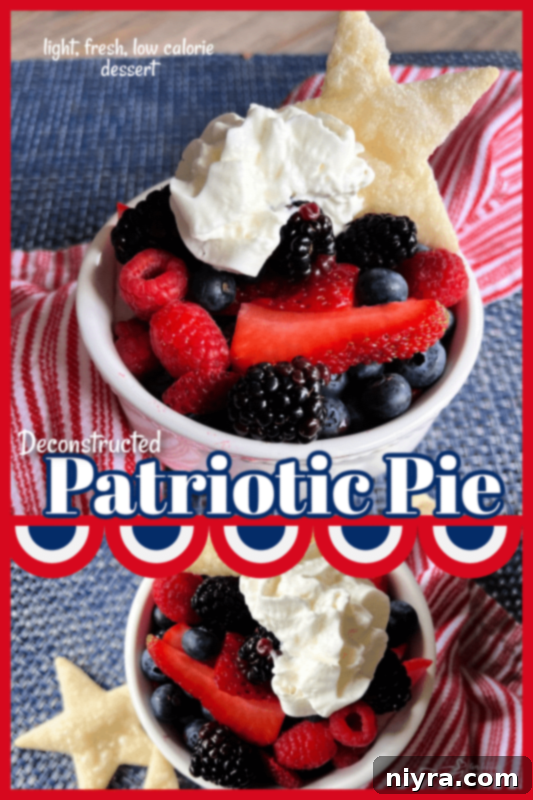 Deconstructed Patriotic Pie served in a clear glass, showcasing layers.