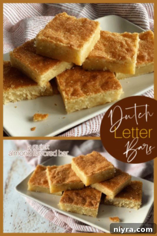 Dutch Almond Letter Bars 17 A Pinterest-optimized graphic displaying delicious Dutch Letter bars with recipe highlights and hashtags.