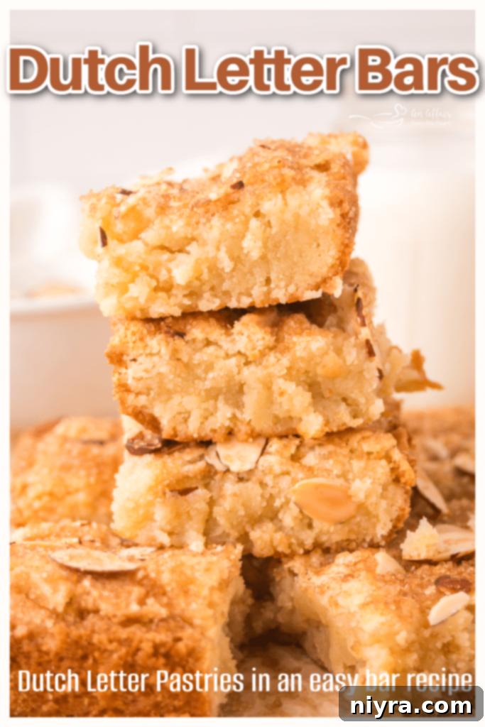Dutch Almond Letter Bars 5 A close-up of the delicious Dutch Letter Bars, showcasing their flaky crust and golden-brown top.