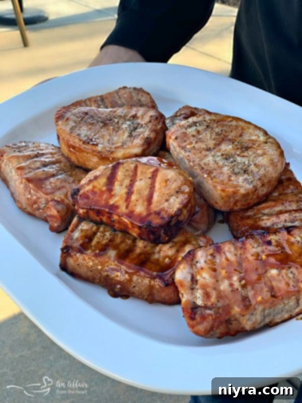 Succulent Apple Moonshine Glazed Pork Chops 7 Dorothy's BBQ Pork Chops Plated with sides