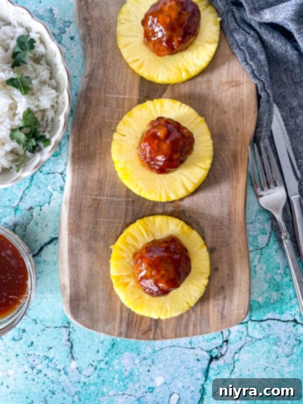 Ham balls on pineapple wheels