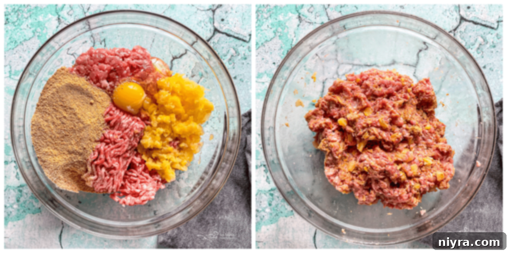 Two bowls of ground meet for ham balls