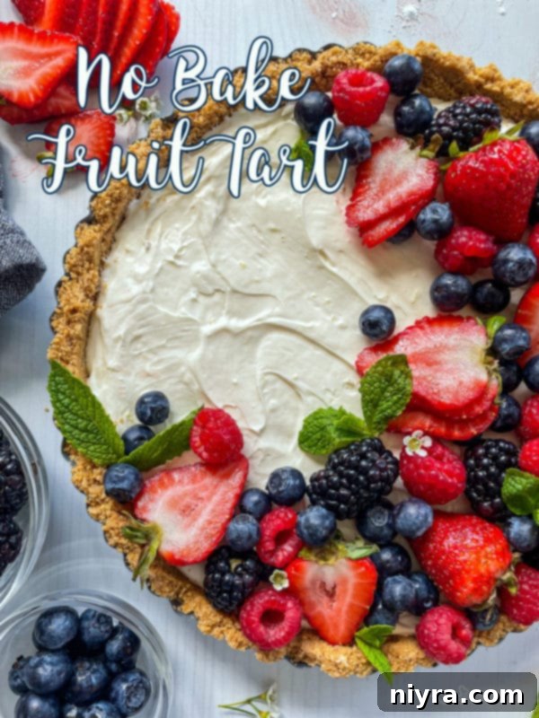 Effortless & Elegant No-Bake Fruit Tart 13 top view of no bake fruit tart with fresh fruit