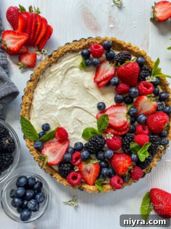 Effortless & Elegant No-Bake Fruit Tart 5 Top view of tart with fresh berries