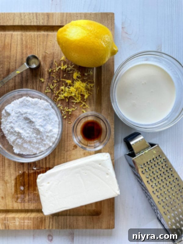 Effortless & Elegant No-Bake Fruit Tart 6 sugar, lemon, vanilla extract, cream cheese, cheese grater for no bake fruit tart