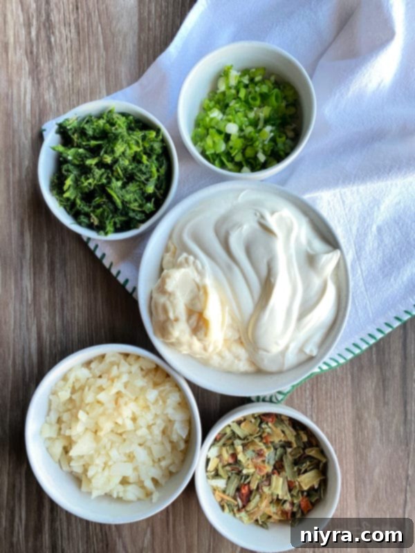 Spinach Dip Ingredients laid out for recipe