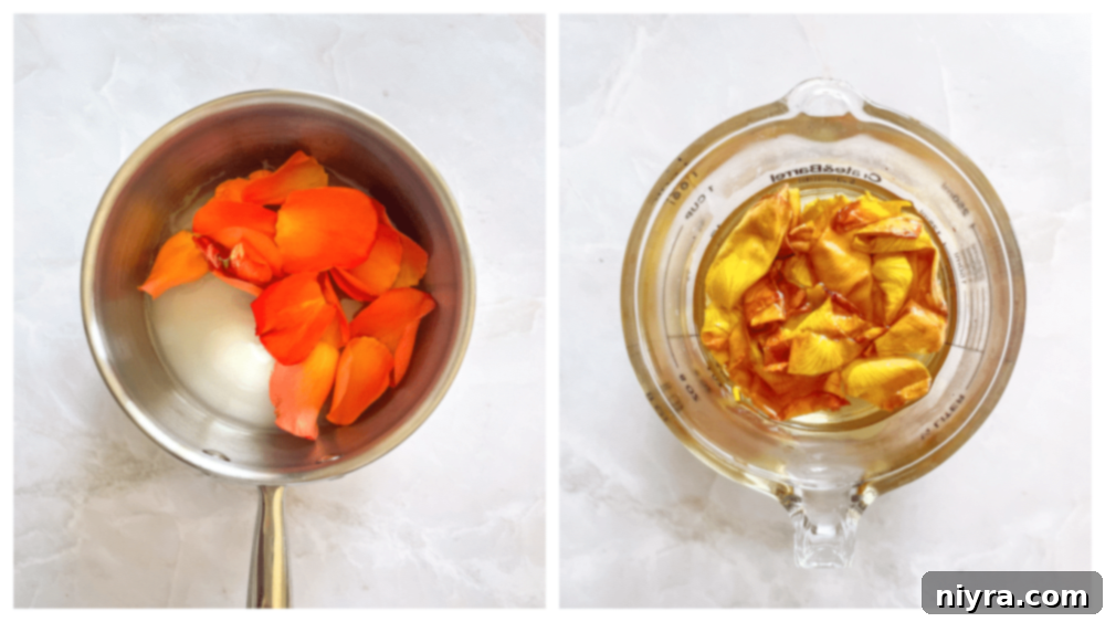 First step in making rose simple syrup
