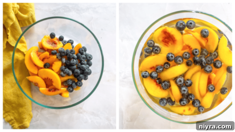 Second step: combining fruit, wine, and syrup