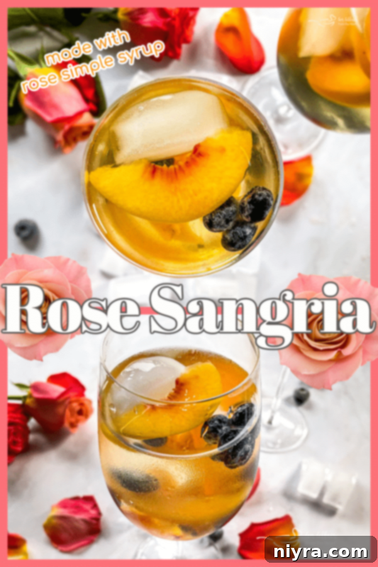 Rose Sangria in a glass, with a flower garnish