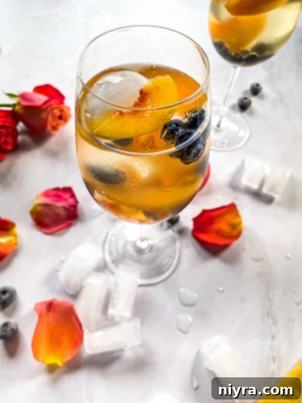 Close up of Rose Sangria in a glass