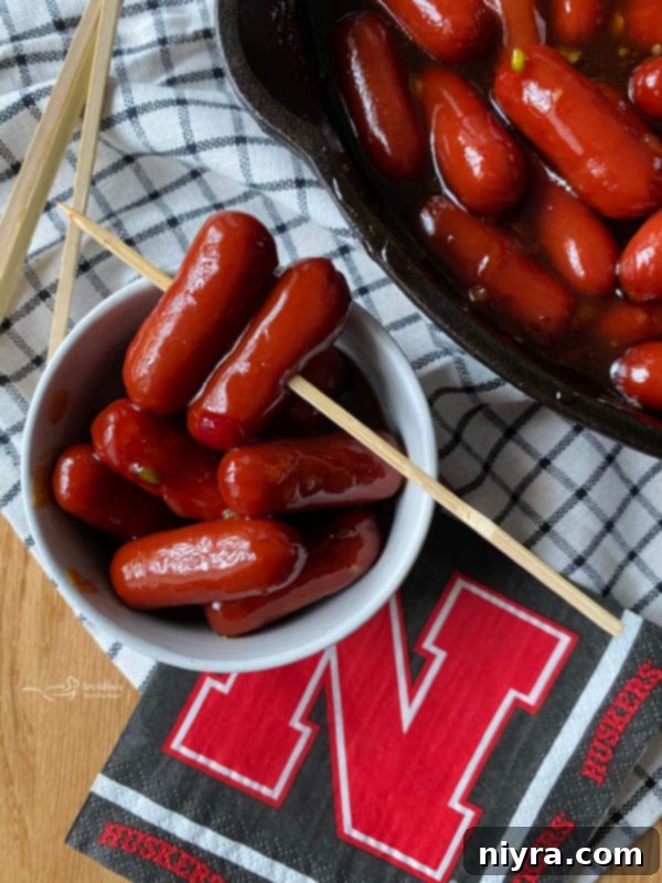 Dorothy's BBQ Little Smokies on a plate with toothpicks