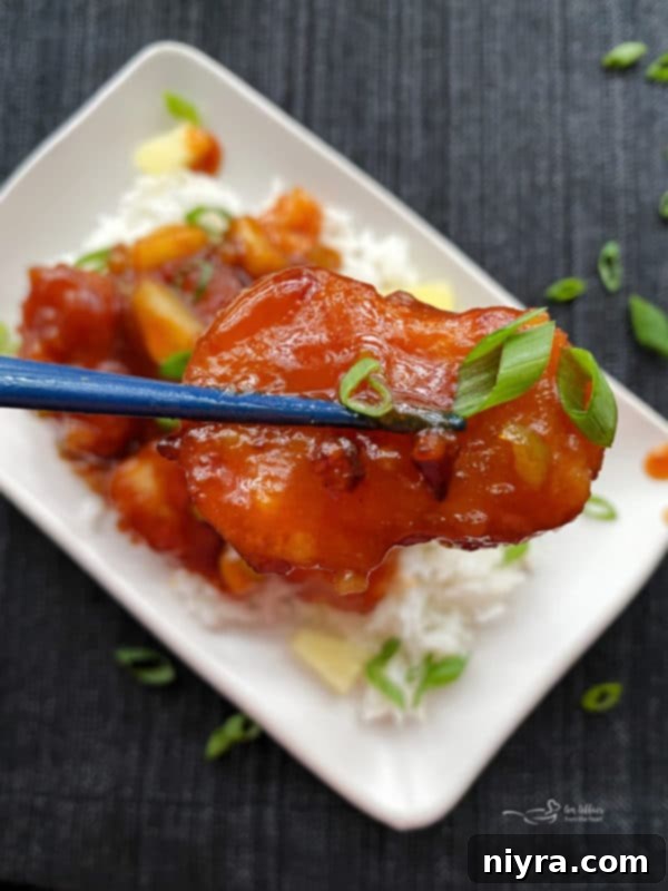 Sweet and Sour Chicken with rice and vegetables