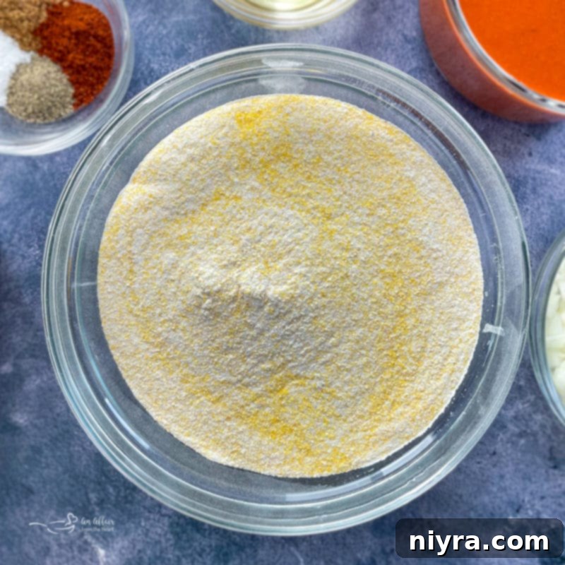 ingredients mixed for cornbread topping for tamale pie