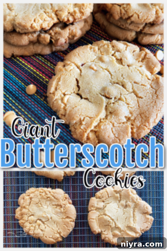 Giant Butterscotch Cookie Recipe A visually appealing graphic featuring giant butterscotch cookies, with text emphasizing the recipe title and appeal.
