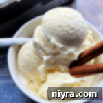 Spiced Vanilla Dream 13 Homemade Cinnamon Vanilla Ice Cream in bowl with cinnamon sticks