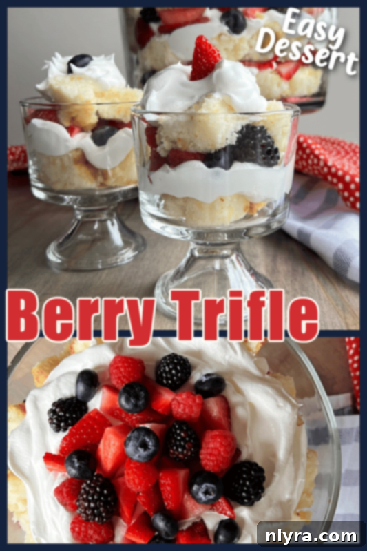 A delightful individual Berry Trifle served in a small glass, ready to be enjoyed